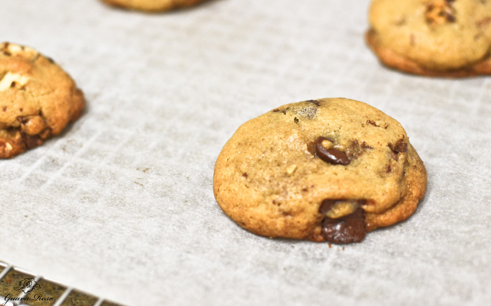 Chewy chocolate chip cookies just baked